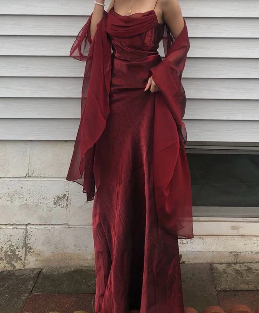 Spaghetti Straps Simple Burgundy Long Corset Prom Dress outfits, Party Dress Wedding Guest Dress