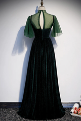 Green Velvet Long A-Line Corset Prom Dress Evening Dresses outfit, Green Velvet Long A-Line Prom Dress Evening Dresses