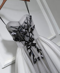 Gray Tulle Short A Line Corset Prom Dress, Corset Homecoming Dress outfit, Evening Dress Prom