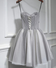 Gray Tulle Short A Line Corset Prom Dress, Corset Homecoming Dress outfit, Evening Dresses Prom