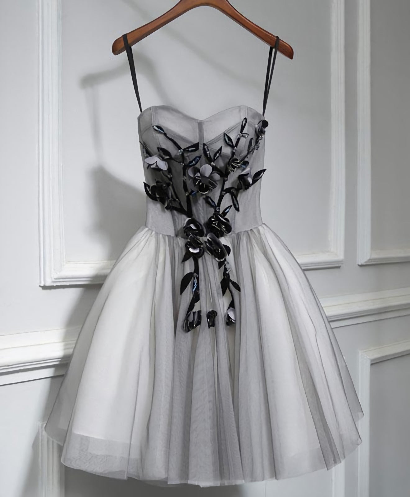 Gray Tulle Short A Line Corset Prom Dress, Corset Homecoming Dress outfit, Evening Dresses Black
