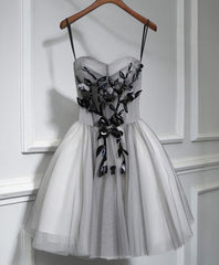 Gray Tulle Short A Line Corset Prom Dress, Corset Homecoming Dress outfit, Evening Dresses Black