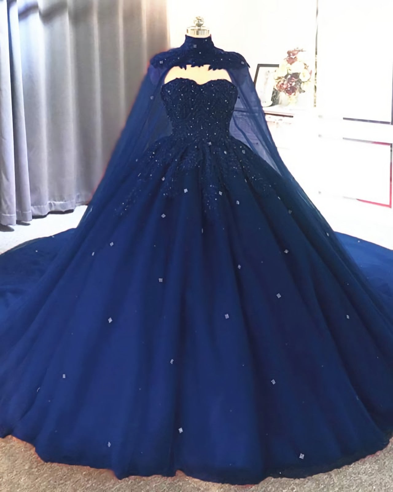 Tulle Corset Ball Gown Quinceanera Dresses, With Cape Gowns, Evening Dresses Wholesale