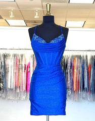 Gorgeous Spaghetti Straps Short Glitter Hoco Party Dress Outfits, Evening Dress For Sale