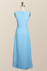 Blue Chiffon Ruffles Long Corset Bridesmaid Dress outfit, Prom Dresses 2042 Black