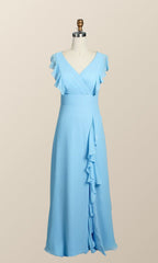 Blue Chiffon Ruffles Long Corset Bridesmaid Dress outfit, Prom Dress And Boots