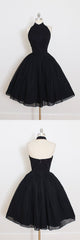 Black Halter Short Sleeve Corset Homecoming Dress, A Line Open Back Short Corset Prom Dresses outfit, Boho Wedding Dress