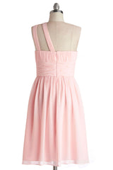 Simple A-Line One Shoulder Short Pink Chiffon Corset Bridesmaid Dress outfit, Black Formal Dress