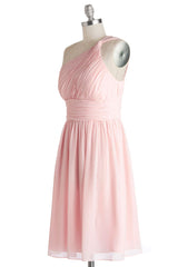 Simple A-Line One Shoulder Short Pink Chiffon Corset Bridesmaid Dress outfit, Night Dress