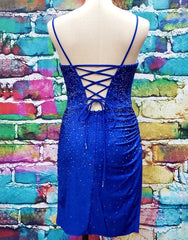 Spaghetti Straps Lace Up Tight Glitter Corset Homecoming Dress outfit, Prom Dresses Cute