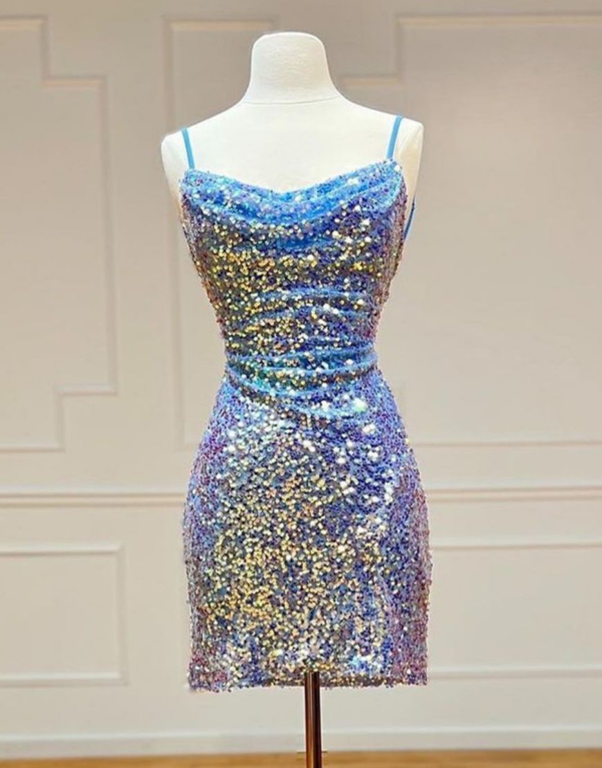 Sparkly Spaghetti Straps Sequin Corset Homecoming Dress outfit, Prom Dress Shiny