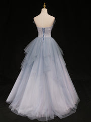 Sweetheart Neck Blue Ombre Tulle Long Blue Ombre Long Tulle Corset Prom Dresses outfit, Party Dresses Online Shop