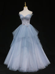 Sweetheart Neck Blue Ombre Tulle Long Blue Ombre Long Tulle Corset Prom Dresses outfit, Party Dresses Online Shopping