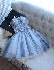 Sweetheart Strapless Corset Homecoming Dresses, Beads Blue Lace Up Tulle Short Corset Prom Dresses outfit, Cocktail Dress Prom