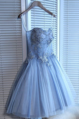 Sweetheart Strapless Corset Homecoming Dresses, Beads Blue Lace Up Tulle Short Corset Prom Dresses outfit, Strapless Dress