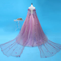 Light Purple Tulle Long Sweet 16 Gown, Flowers Quinceanera Dress outfit, Prom Dress Sleeve