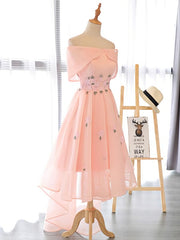 Lovely High Low Tulle Party Gown With Flowers Cute Corset Prom Dresses outfit, Silk Prom Dress