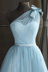 One Shoulder Blue Corset Homecoming Dress With Bowknot outfit, Evening Dresses For Over 62
