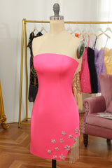 Pink Tight Short Corset Homecoming Dress with Star and Fringes outfit, Quince Dress