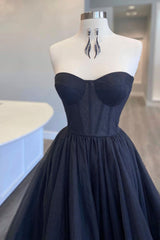 Black Corset Sweetheart Long Corset Prom Dress with Ruffles Gowns, Bridesmaids Dress Modest