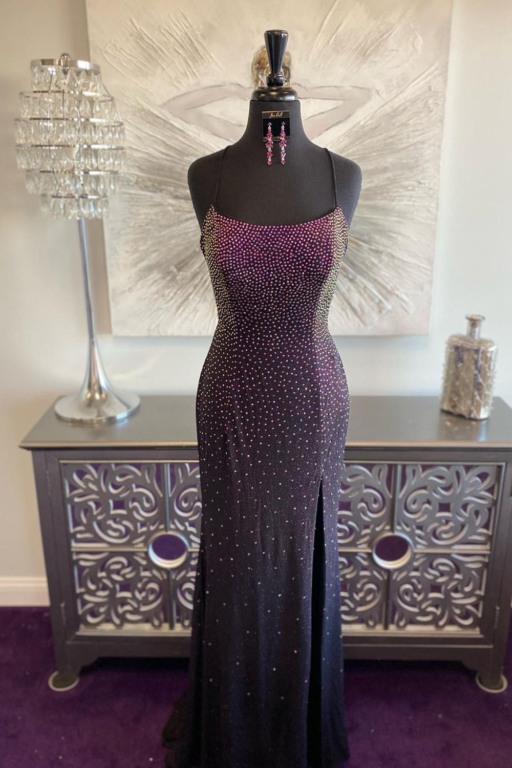Dark Purple Lace-Up Back Mermaid Corset Prom Dress with Beading outfit, Bridesmaid Dress Design