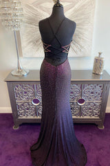 Dark Purple Lace-Up Back Mermaid Corset Prom Dress with Beading outfit, Bridesmaids Dresses Online