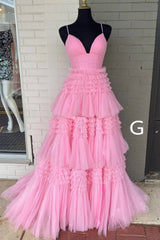 Sparkly Spaghetti Straps Tiered Tulle Corset Prom Dress, New Long Party Gown Outfits, Party Dress Midi With Sleeves