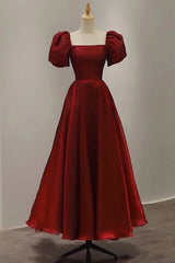 Burgundy A-line Satin Vintage Women Dresses Long Corset Prom Dresses outfit, Bridesmaid Dress Burgundy