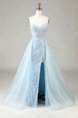 Luxurious Glitter Light Blue Long Corset Corset Prom Dress With Sweep Train outfits, Homecomming Dresses Long
