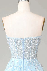 Luxurious Glitter Light Blue Long Corset Corset Prom Dress With Sweep Train outfits, Homecoming Dress 2037