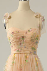 Champagne Embroidery Long Corset Prom Dress outfits, Slip Dress