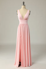 Classic Pink Long Corset Prom Dress with Split Front Gowns, Prom Dresses Shopping