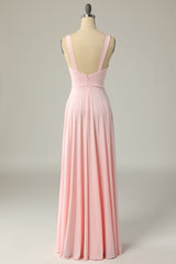 Classic Pink Long Corset Prom Dress with Split Front Gowns, Prom Dresses Shop