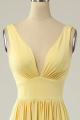 Classic Yellow Long Corset Prom Dress with Split outfit, Prom Dresses Affordable