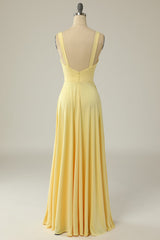 Classic Yellow Long Corset Prom Dress with Split outfit, Prom Dress Sites