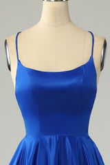 Royal Blue Backless Satin Corset Prom Dress outfits, Prom Dresses Website