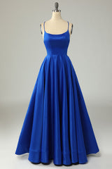 Royal Blue Backless Satin Corset Prom Dress outfits, Prom Dresses Designs