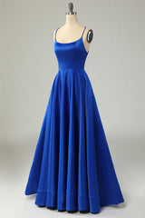 Royal Blue Backless Satin Corset Prom Dress outfits, Prom Dress Website