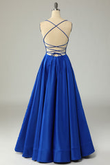 Royal Blue Backless Satin Corset Prom Dress outfits, Prom Dress Designs