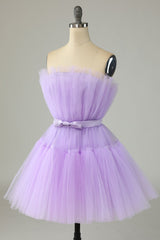 Cute A Line Strapless Purple Short Corset Homecoming Dress outfit, Homecoming Dresses For Girl