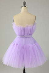 Cute A Line Strapless Purple Short Corset Homecoming Dress outfit, Homecoming Dress Inspo