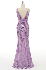 Sparkly Purple Sequins Backless Long Corset Prom Dress outfits, Pretty Prom Dress
