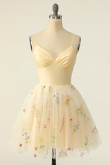 Champagne Tulle A-Line Corset Homecoming Dress with Embroidery Gowns, Fancy Dress