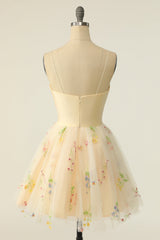 Champagne Tulle A-Line Corset Homecoming Dress with Embroidery Gowns, Long Dress