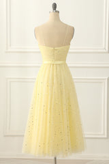 Yellow Tulle Spaghetti Straps Midi Sparkly Corset Prom Dress outfits, Party Dresses 2027