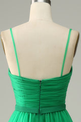 Green Tulle A-line Midi Corset Prom Dress with Ruffles Gowns, Prom Dress Long With Slit