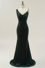 Mermaid V Neck Green Velvet Long Corset Prom Dress outfits, Prom Dress And Boots