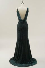 Mermaid V Neck Green Velvet Long Corset Prom Dress outfits, Prom Dresses 2045 Black