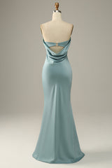 Grey Blue Satin Mermaid Corset Bridesmaid Dress outfit, Bridesmaids Dress Fall