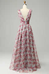 Grey and Pink Floral Long Corset Bridesmaid Dress outfit, Bridesmaids Dresses Color Schemes